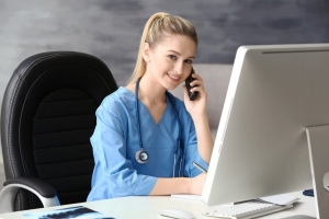 Female Healthcare Administrator on the phone