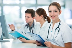 Nurse with a stethoscope and clipboard