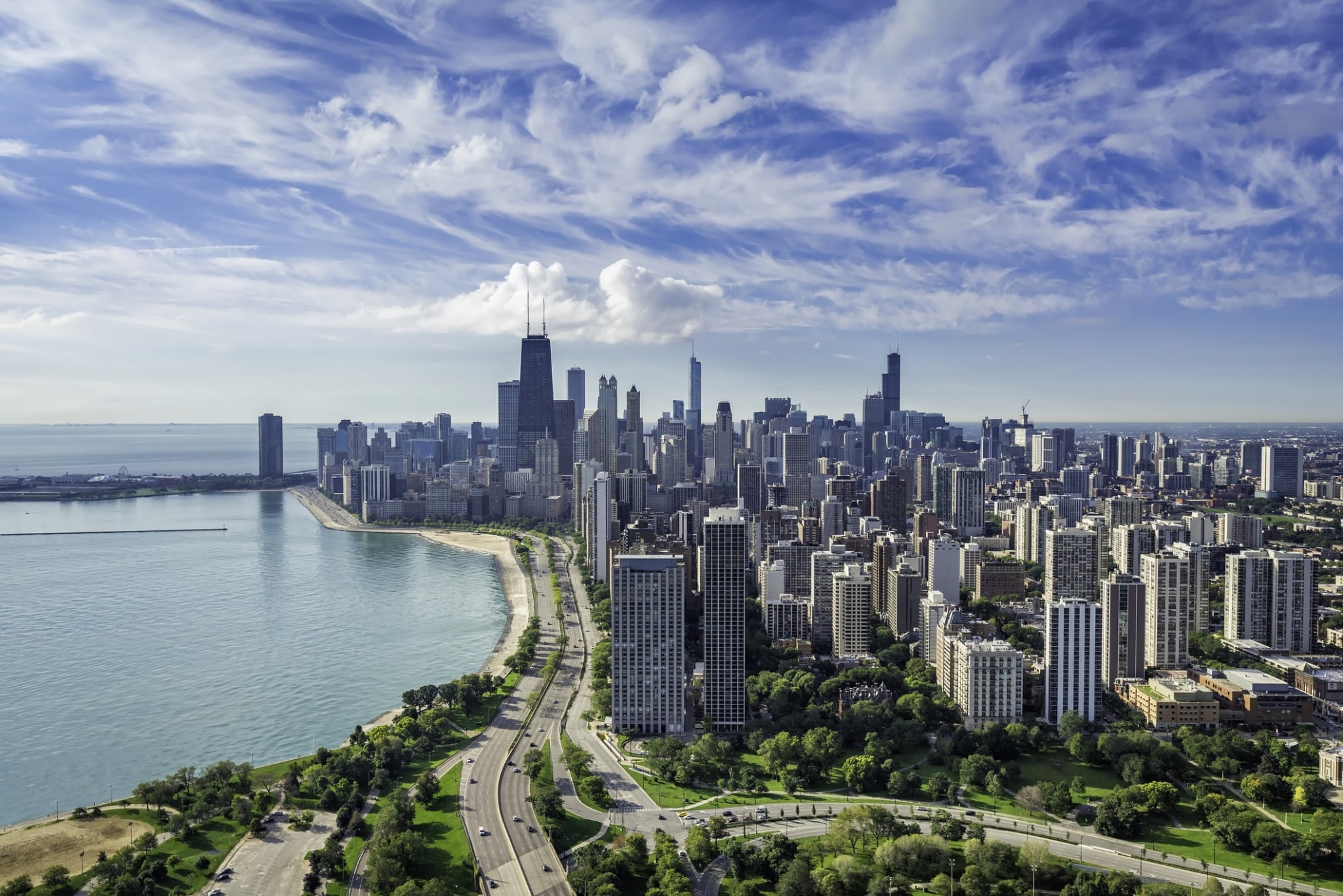 Chicago skyline aerial view