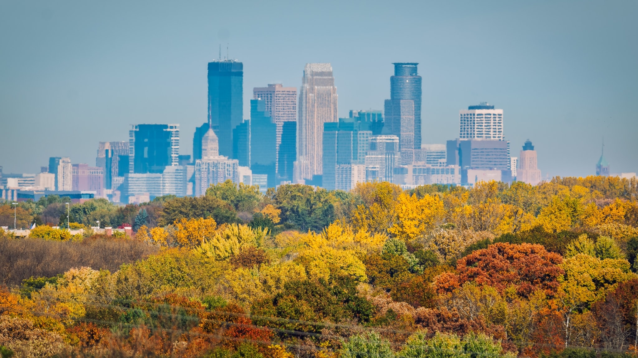 Minneapolis skyline during fall