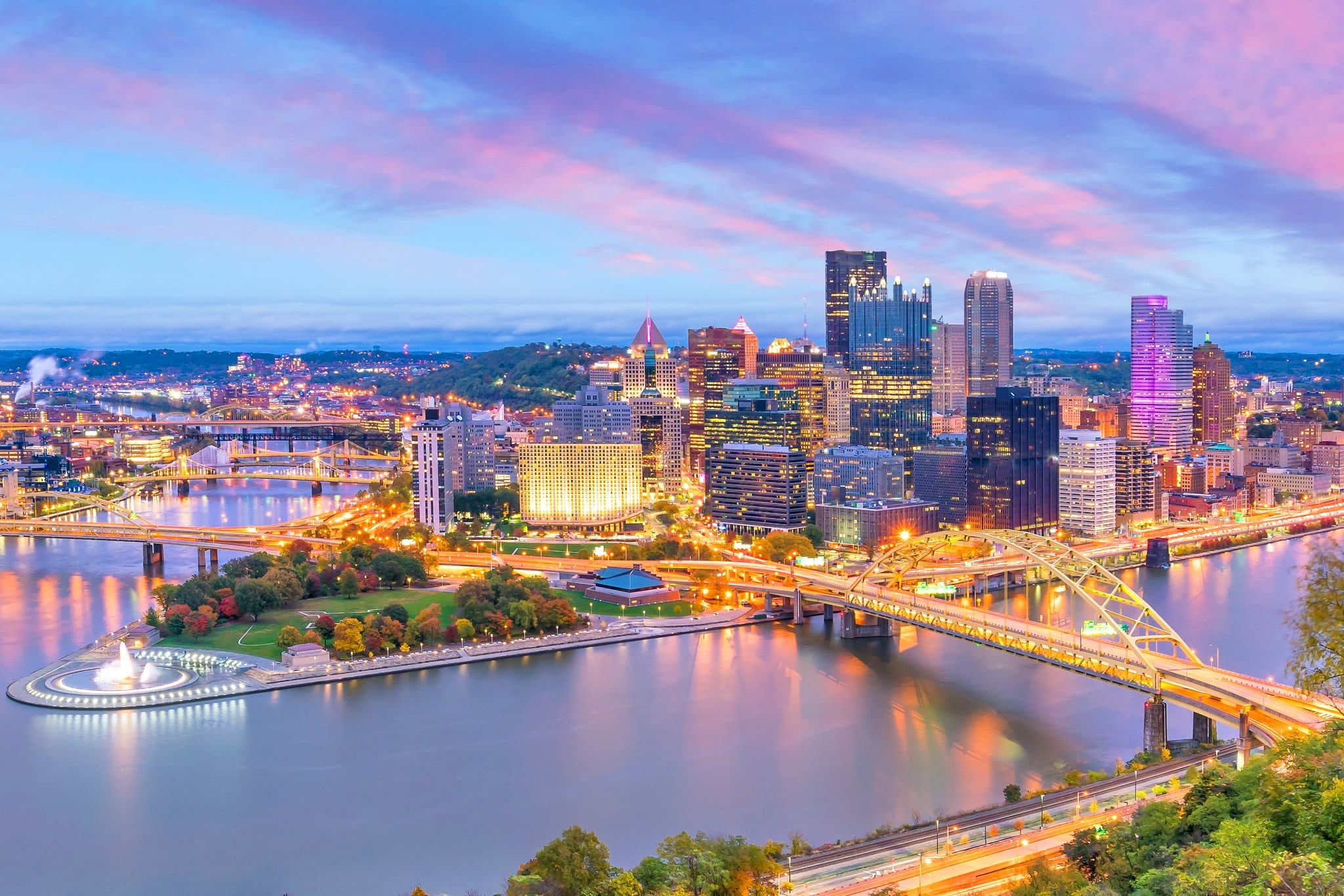 Downtown skyline of Pittsburgh, Pennsylvania at sunset