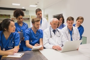 Group of medical students with their instructor