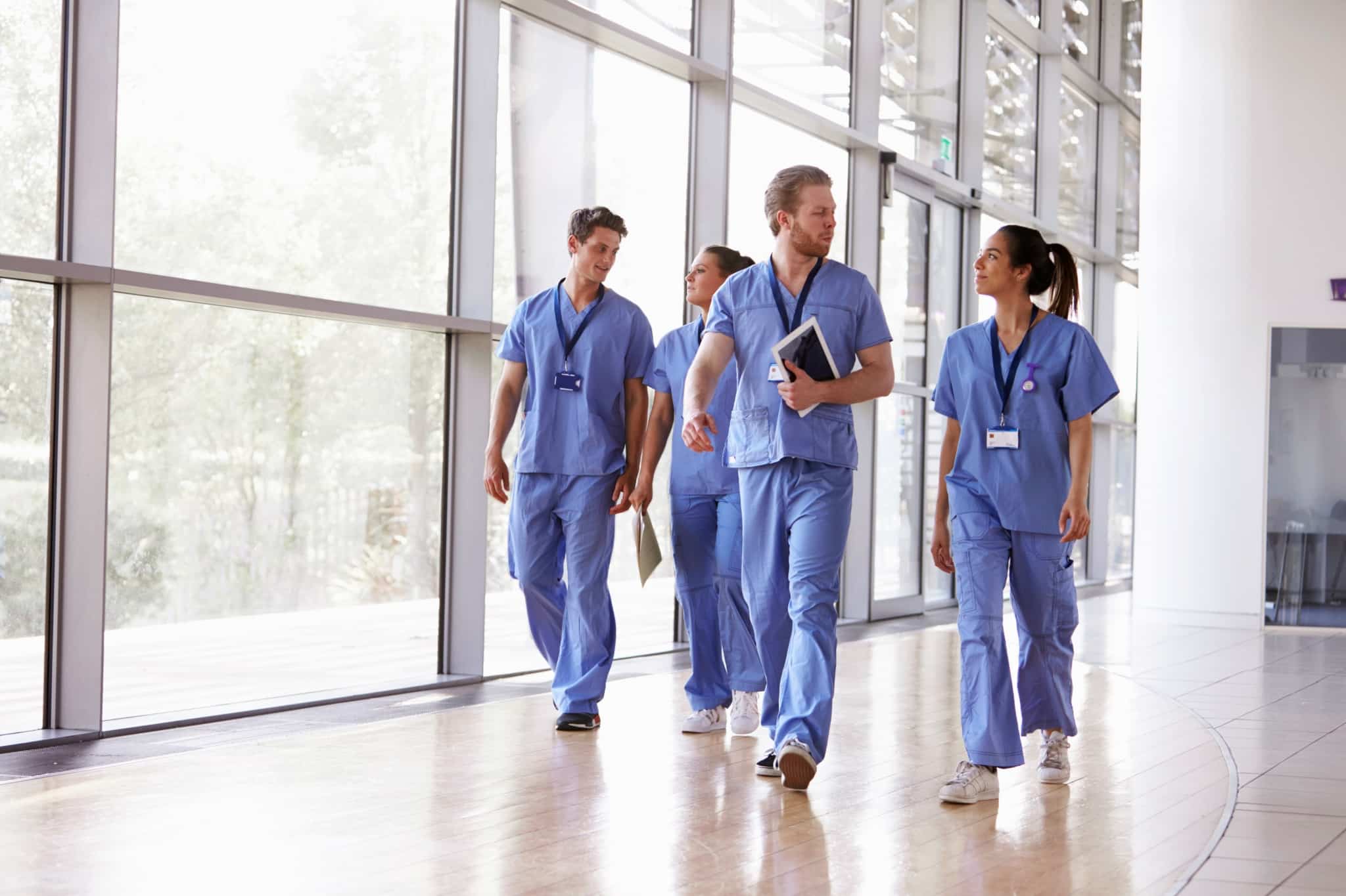 Medical team walking in a hallway