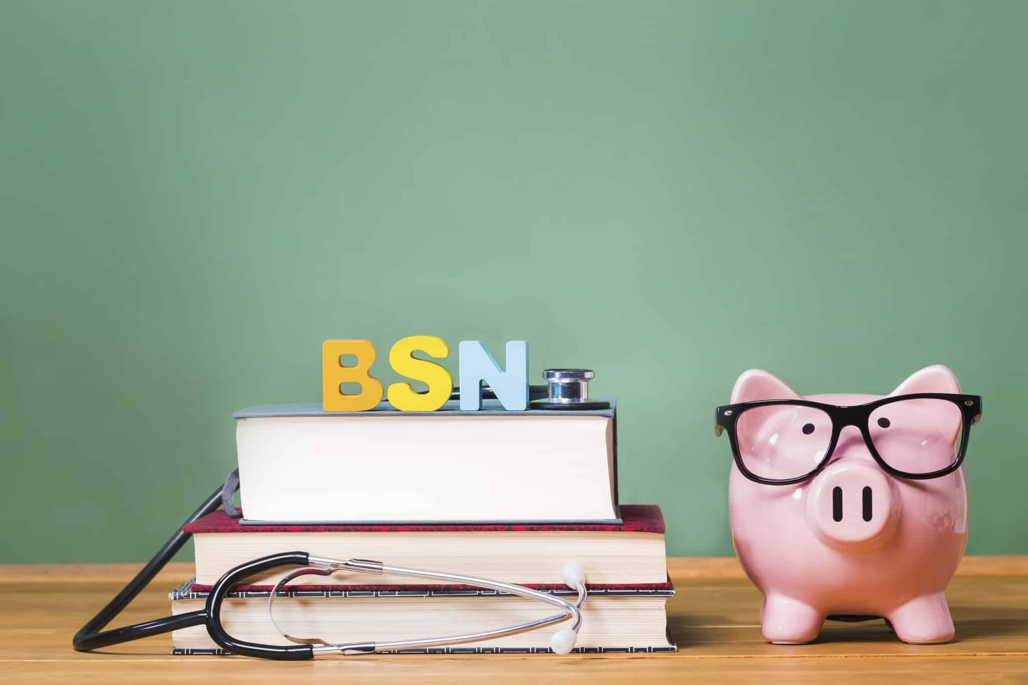 BSN sign on a stack of books with a stethoscope