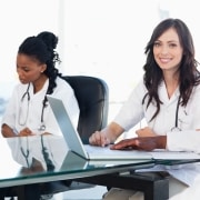 Medical team working at a conference table