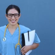 Female healthcare worker with glasses