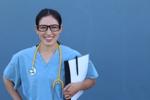 Female healthcare worker with glasses