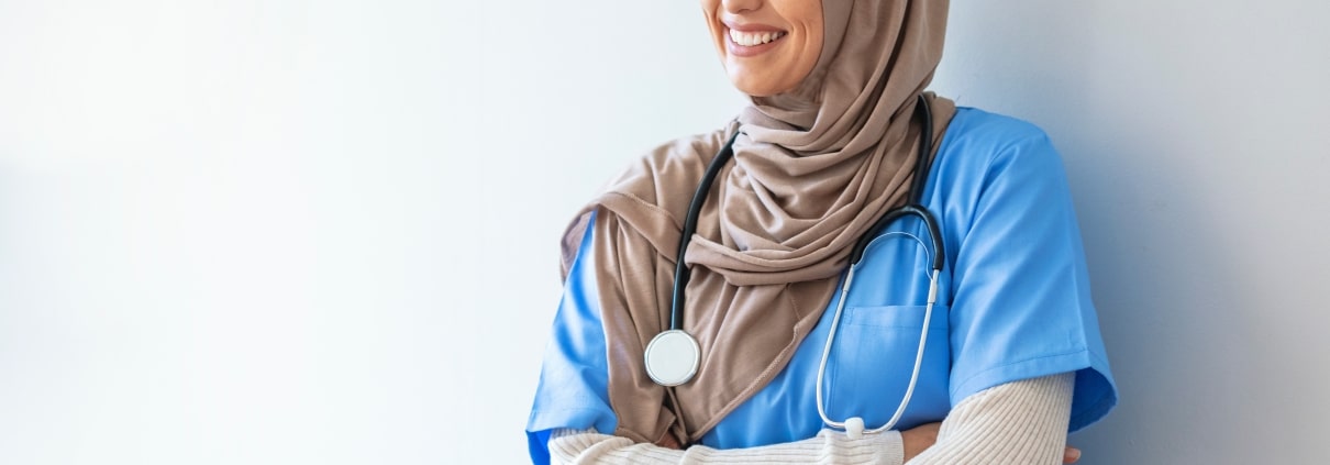 Smiling nurse wearing a hijab