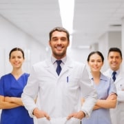 Medical team in a hospital hallway