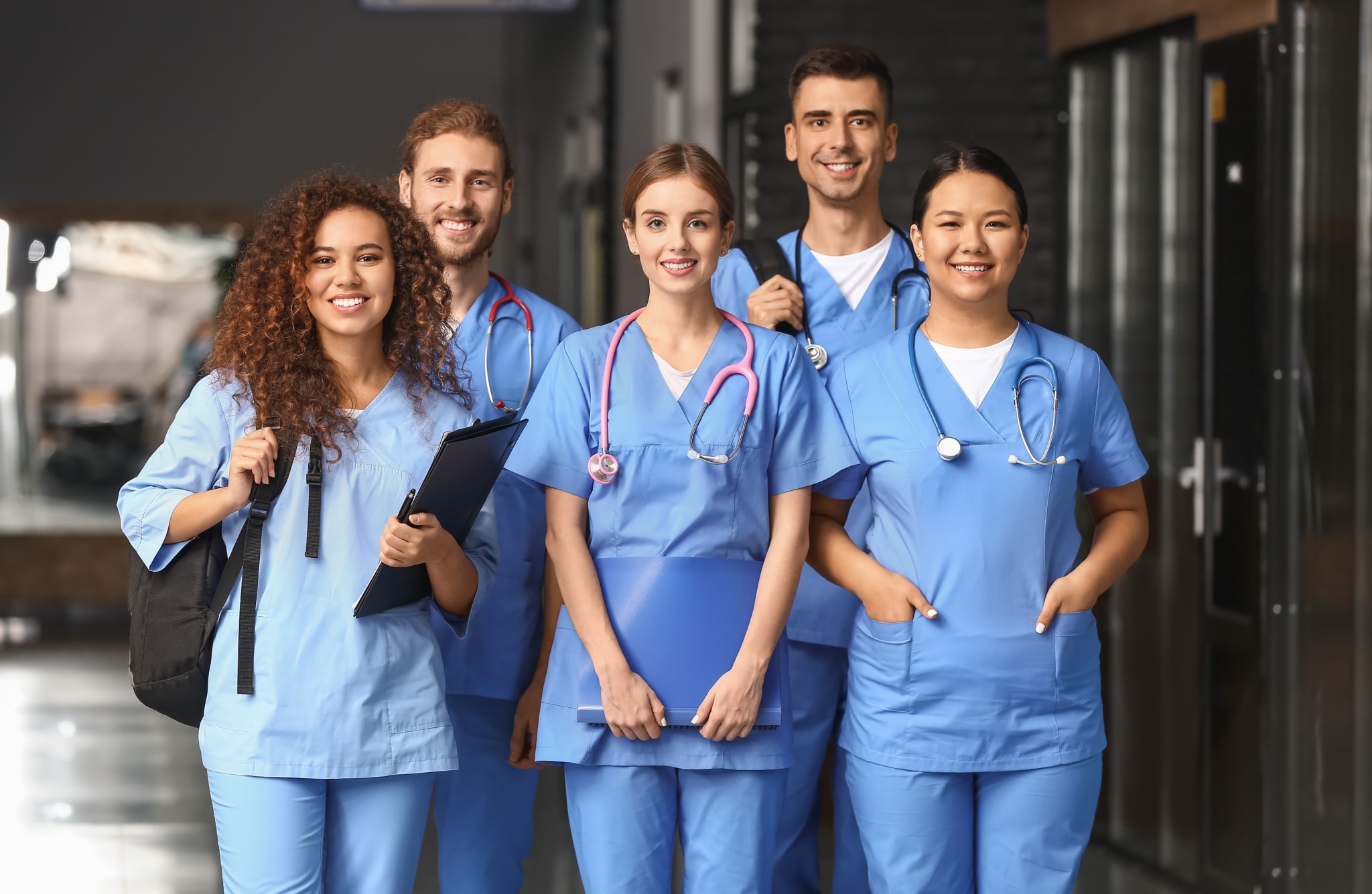 Group of medical students in a corridor
