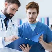 Medical team checking paperwork