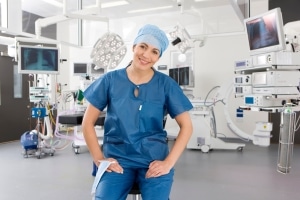 Smiling medical professional of a surgical team