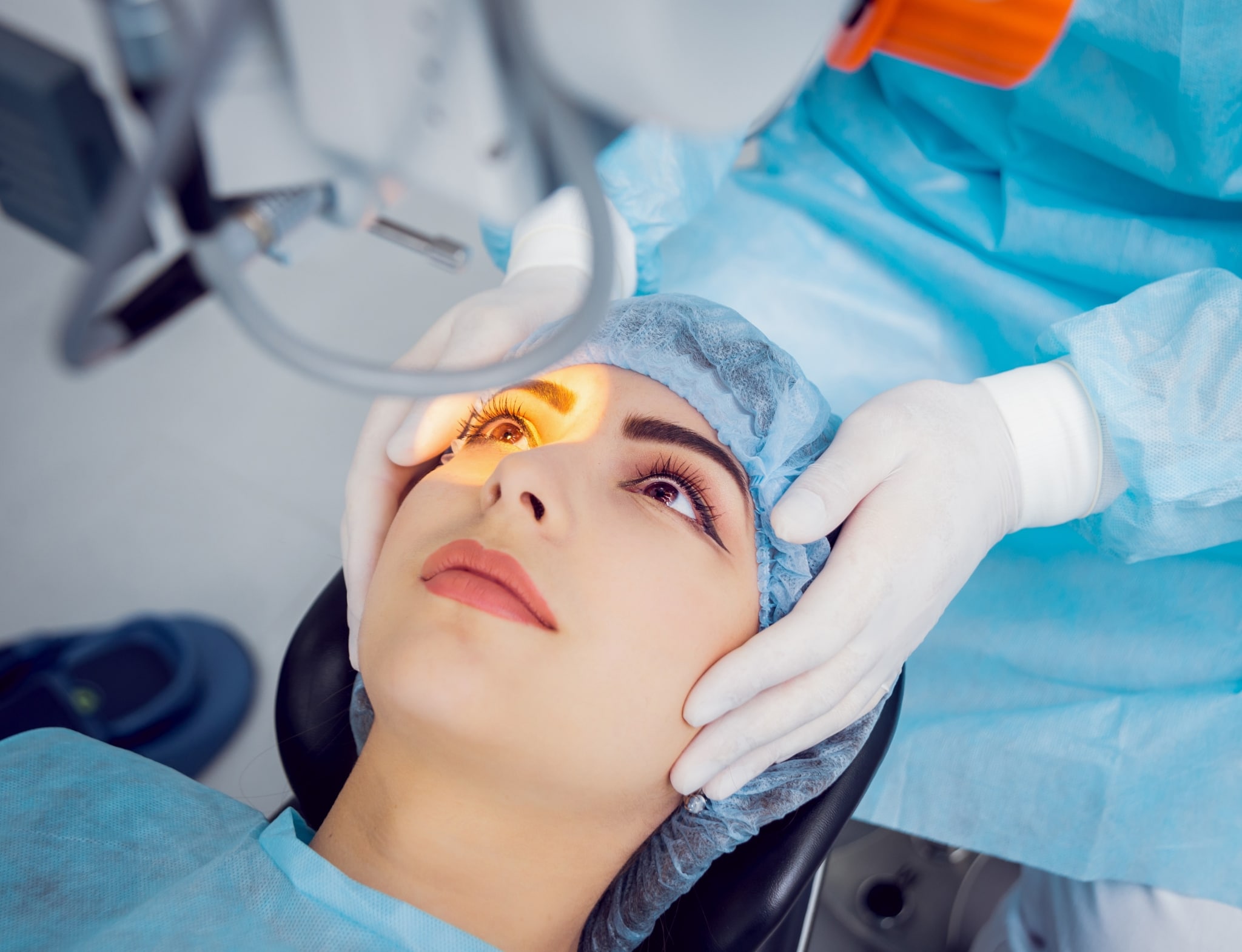 Female patient prepped for eye surgery