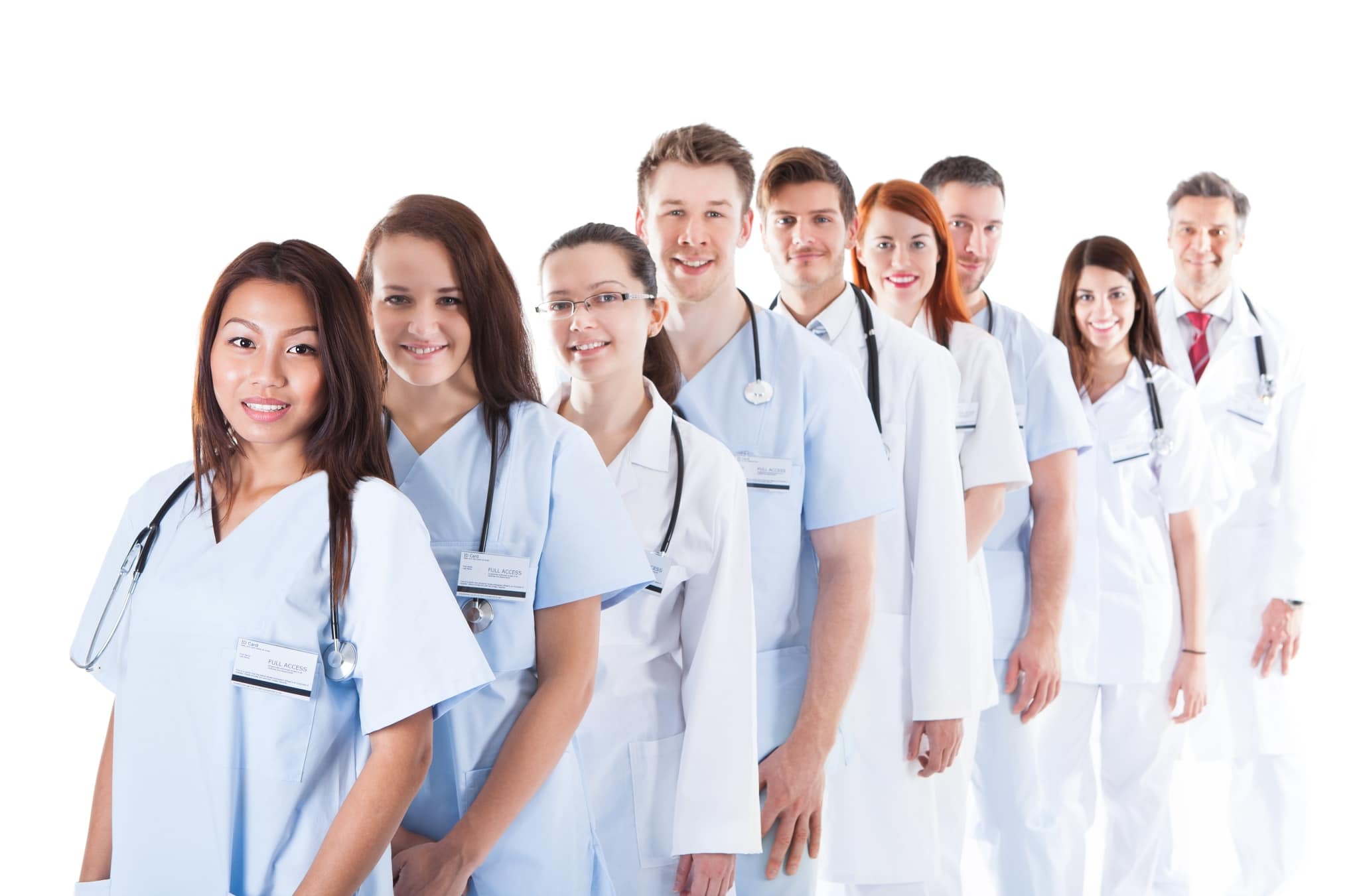 Line of smiling healthcare professionals