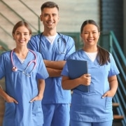 Group of medical students in a modern clinic