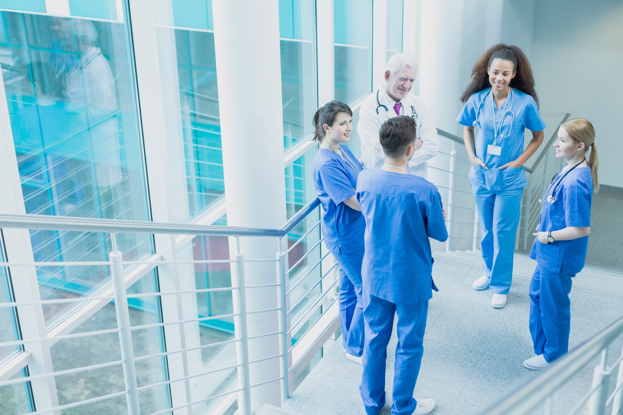 Group of medical professionals on a stairwell